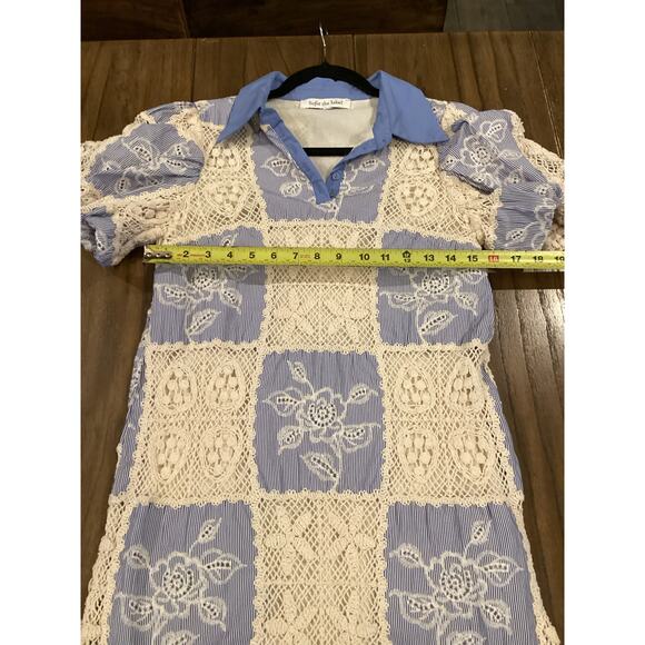 Sofie the Label Sydney Blue Knit Patchwork Mini Dress Collared Puff Sleeve S - Picture 9 of 10